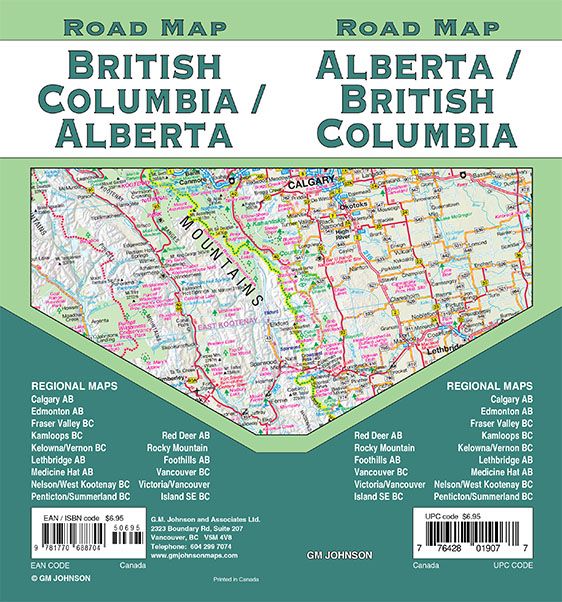 Alberta / British Columbia, Canada Road Map