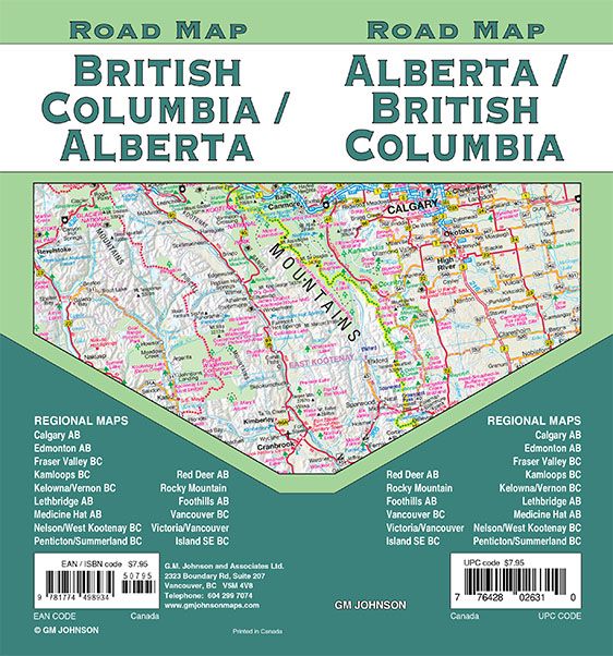 Alberta / British Columbia, Canada Road Map