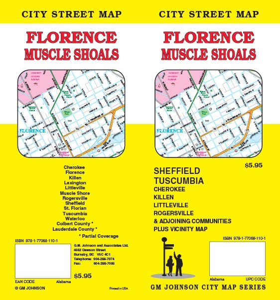 Florence Muscle Shoals Sheffield Tuscumbia Alabama Street Map 5105