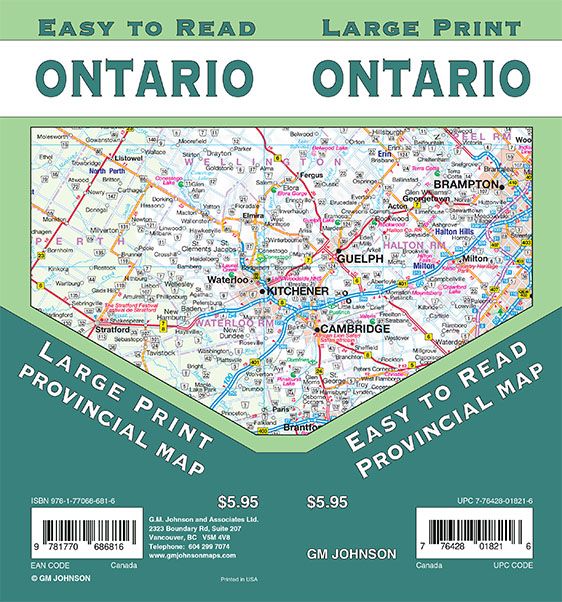 Ontario Large Print, Ontario Province Map Province Map - GM Johnson Maps