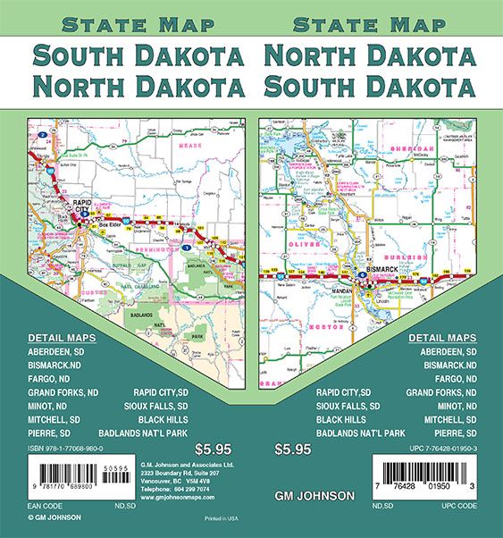 South Dakota / North Dakota State Map