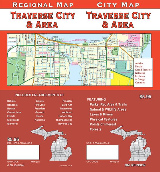 Traverse City / Gaylord / Crystal Lake, Michigan Street Map GM Johnson Maps