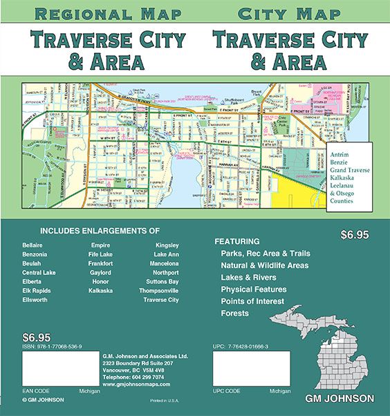 Traverse City / Gaylord / Crystal Lake, Michigan Street Map GM Johnson Maps