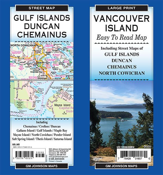 Vancouver Island Large Print / Gulf Islands / Duncan, British Columbia Road-Street Map