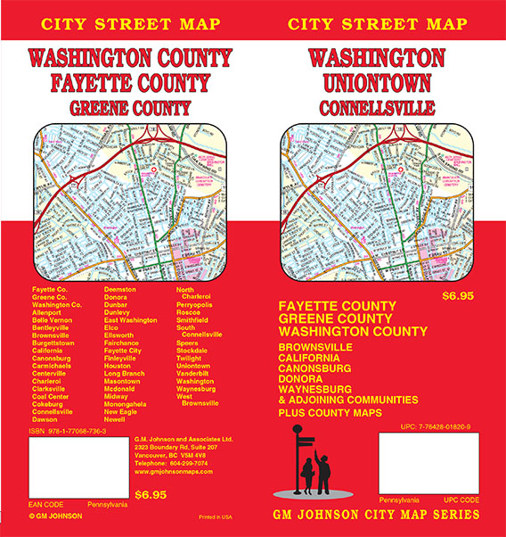 Washington / Uniontown / Fayette,Washington & Greene Co., Pennsylvania Street Map