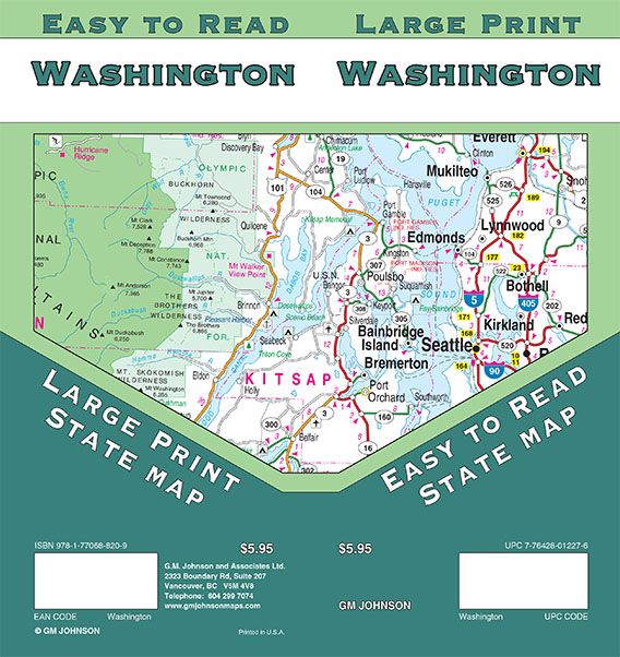 Washington Large Print, Washington State Map - GM Johnson Maps