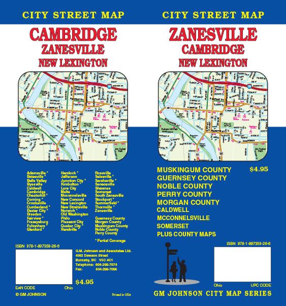 Zanesville / Cambridge / New Lexington, Ohio Street Map - GM Johnson Maps